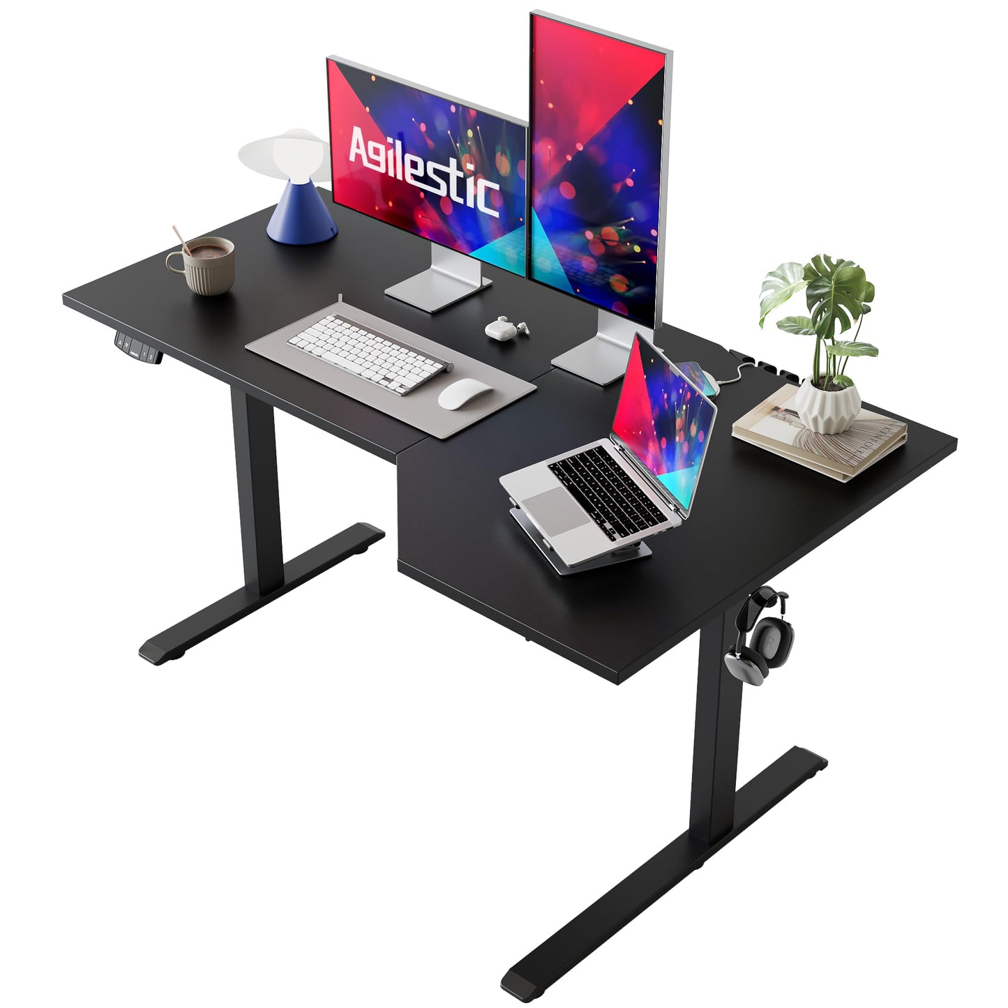 Agilestic Electric Standing Desk, Height Adjustable Desk, 55 x 32 Inch Sit Stand up for Work Office Home, L Shaped Ergonomic Rising Computer Table with Memory Preset, Black