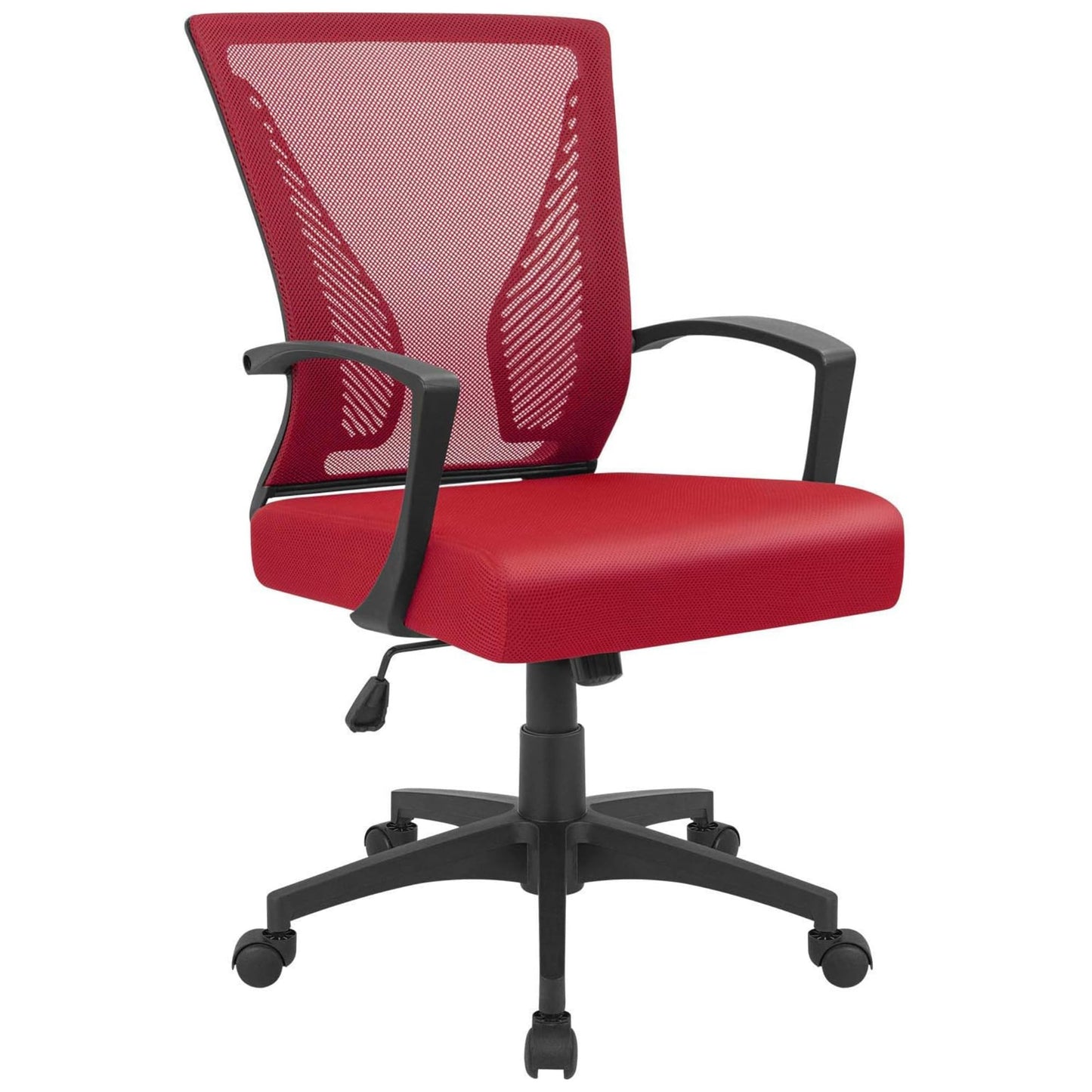 Furmax Office Chair Ergonomic Computer Desk Mesh Chair Mid Back Swivel Lumbar Support with Armrest (1, Red)