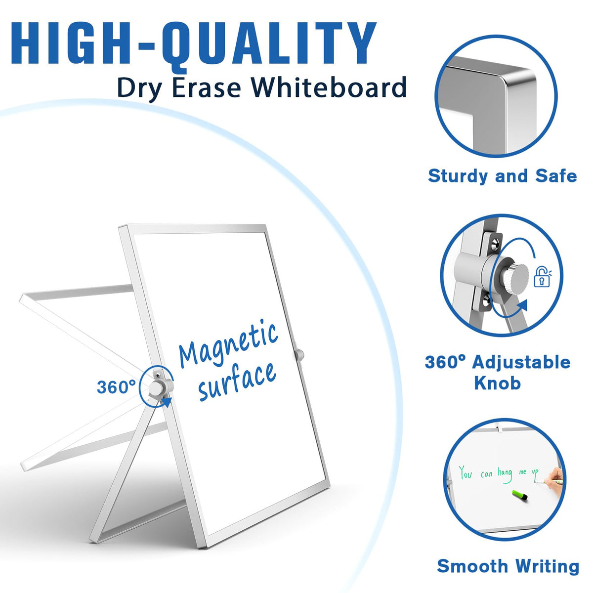 Grtard Dry Erase Magnetic White Board, 16''x12'' Double-Sided Desktop Whiteboard with Stand, Portable Small Whiteboard Set, Dry Erase Board for to-Do Lists, Planning & Office, Home