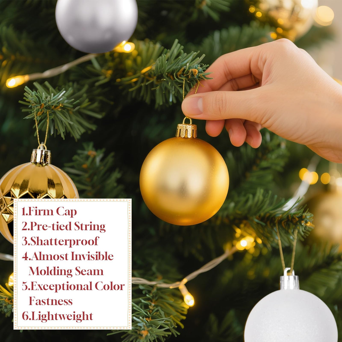 Christmas Tree Decorations Ornament Set, 60ct 2.36 Inches White Sliver and Gold Shatterproof Christmas Ball Ornaments, Hanging Ball for Xmas Holiday Wedding Party Decor