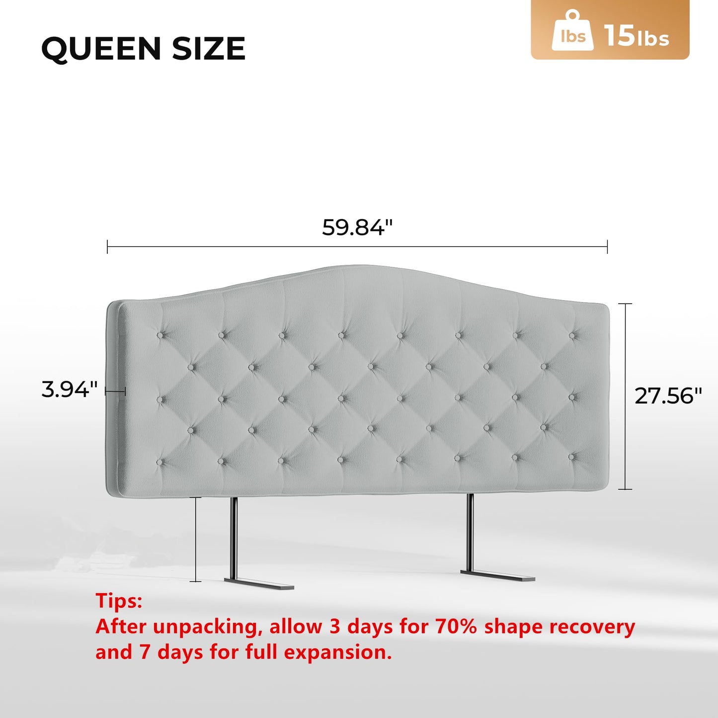 HOMRELEXA Upholstered Headboard Queen Size with 4" Thickened High-Density Sponge, Modern Button-Tufted Queen Headboard Only, Luxury Chenille Fabric, Easy Assembly, Grey