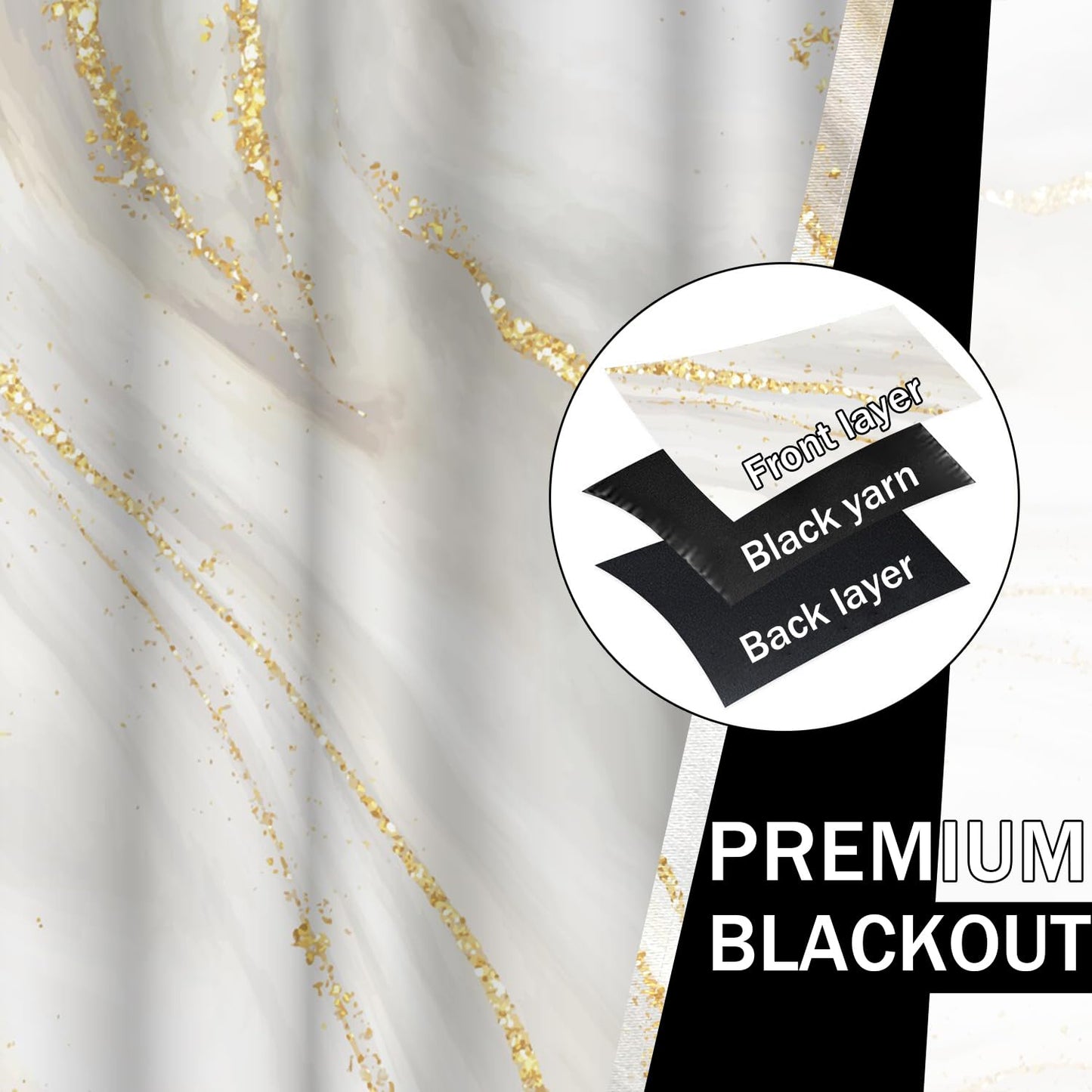 DASHAN White Gold Marble Blackout Curtains for Bedroom 84 inch Long 2 Panels Elegant Luxury Window Curtains for Living Room Grey Beige Room Darkening Curtains Window Treatment Drapes 52Wx84L