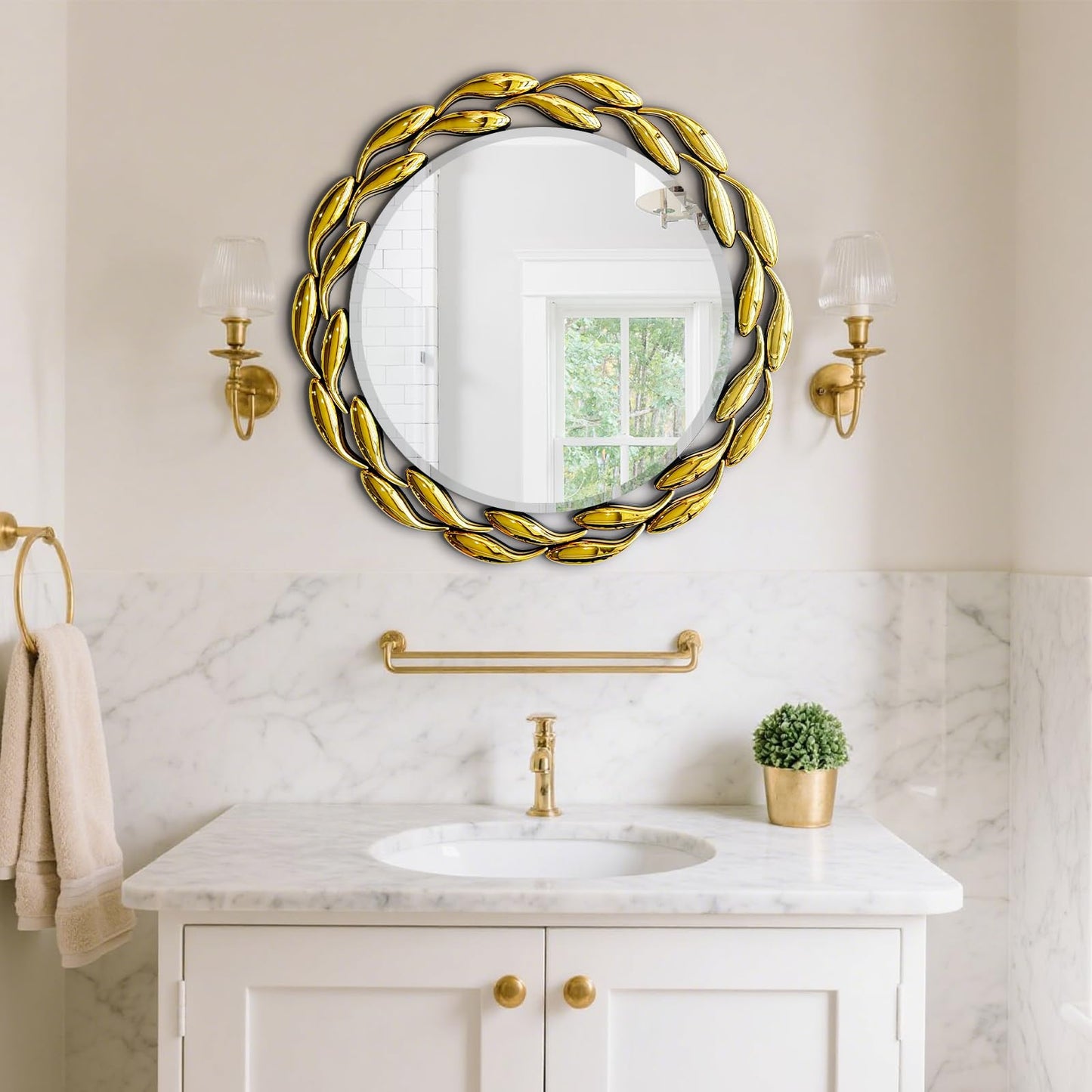 Scoffee 24 Inch Gold Round Wall Mirror Decorative Circle Bathroom Vanity Mirror Wall Mounted Mirrors for Living Room Bedroom Entryway