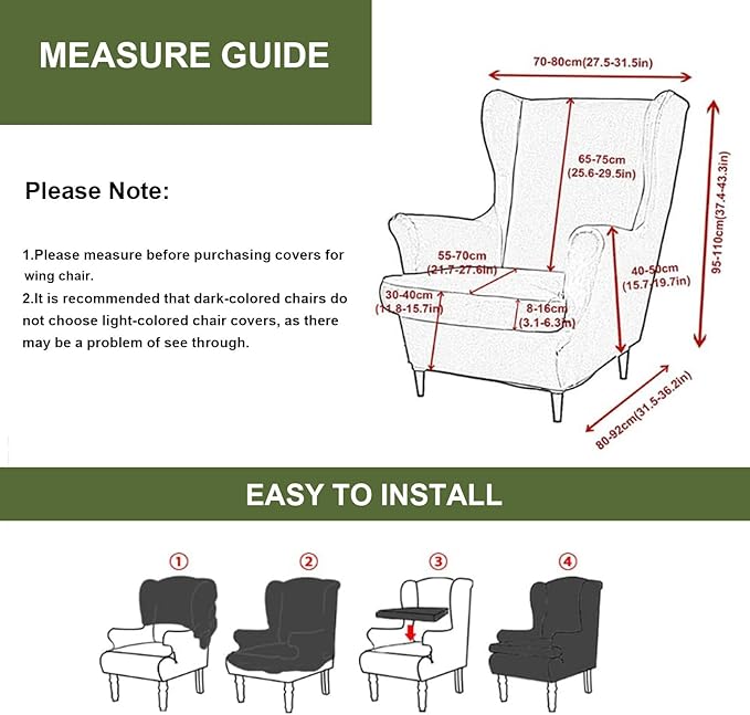 HAOYONG Wing Chair Slipcovers Elastic Printed Wingback Chair Covers 2 Pieces