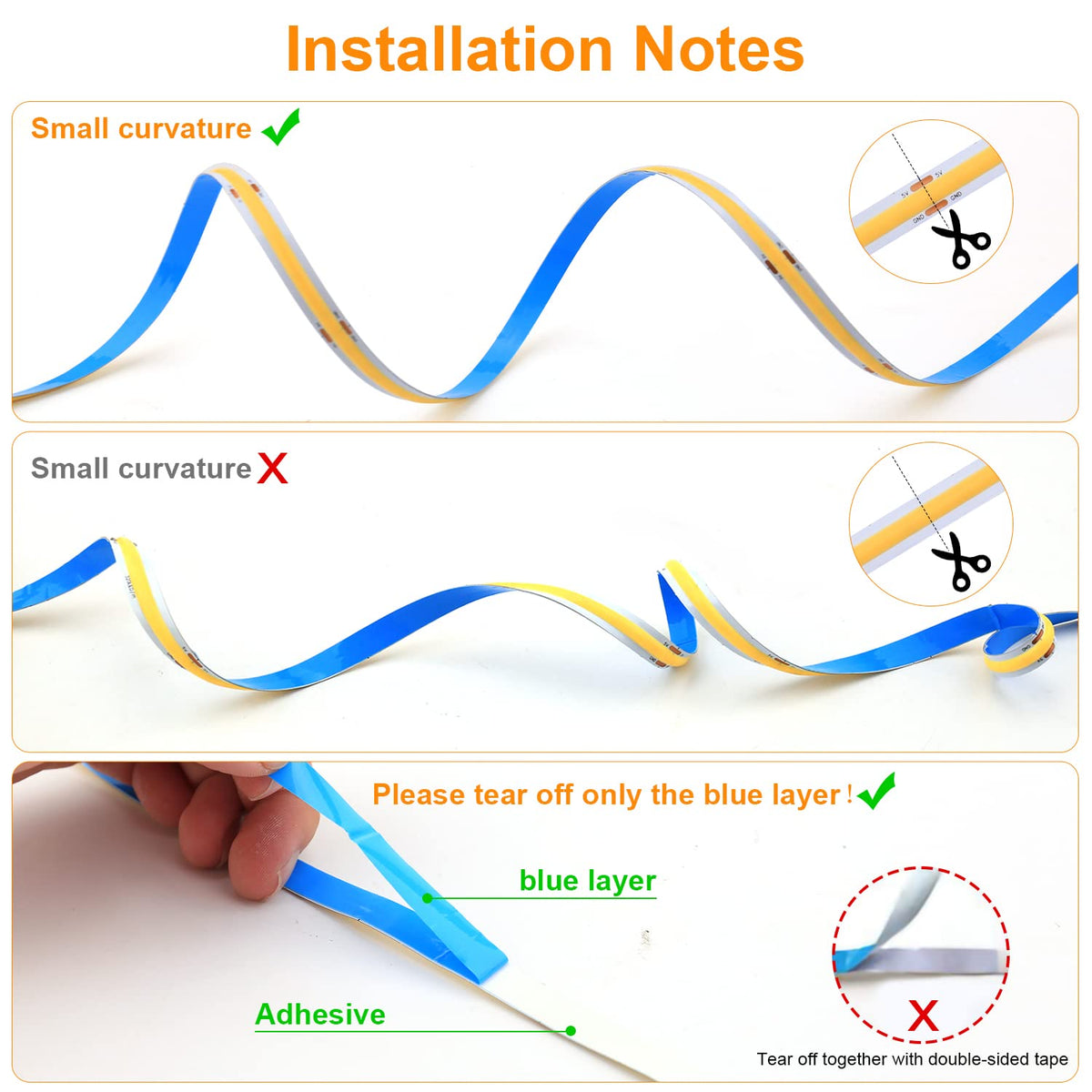 Smacen USB Powered COB Led Strip Lights, 6.56Ft Battery Operated Blue LED Strip Lights, High Brightness Flexible LED Tape Lights for Room, Cabinet, Bedroom, Kitchen, Party, Home DIY Indoor Deco