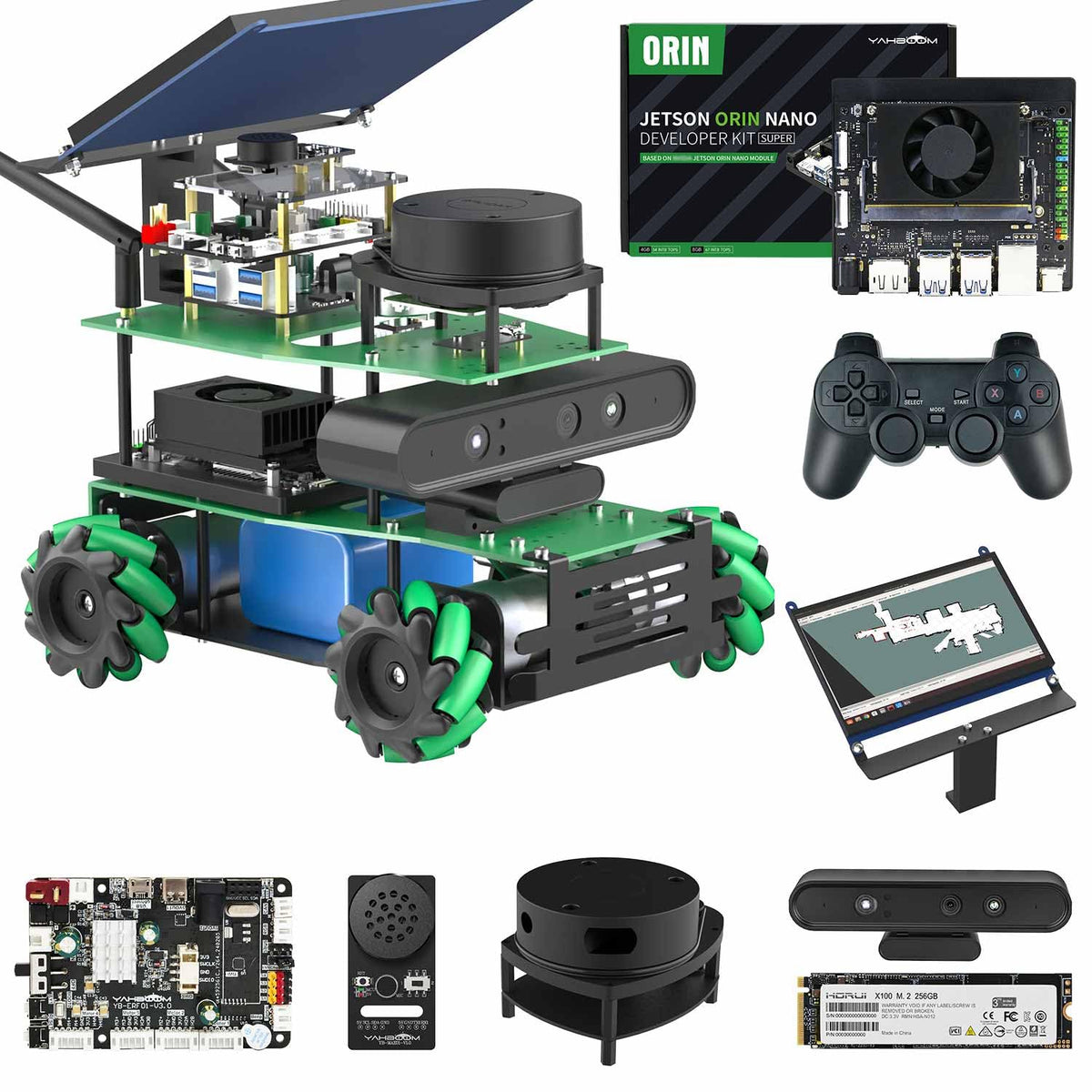 Yahboom ROS2 Robot Jetson Orin Nano Super 4GB Python Programming AI Vision Mapping Navigation 360°Movement for Mechanical Engineers (Sup Ver-with Orin Nano Super 4GB)