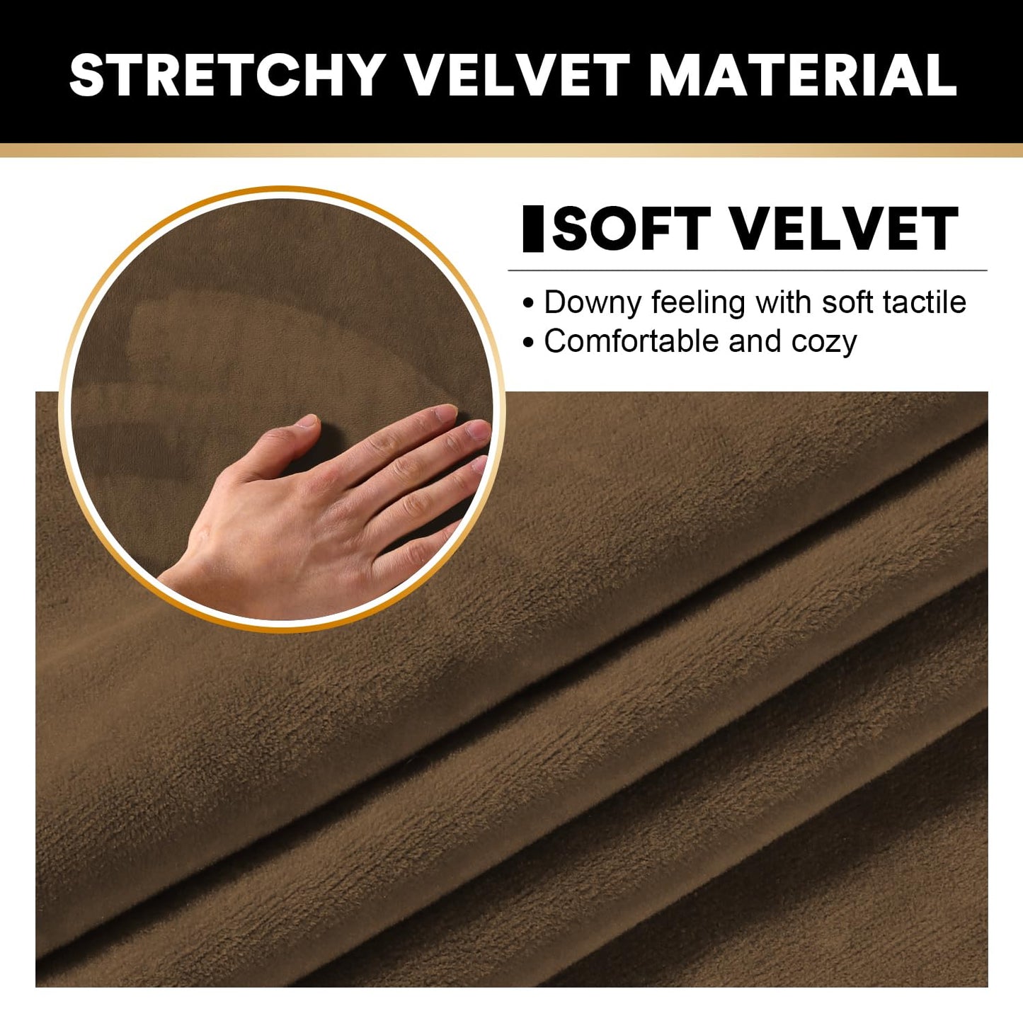 PrinceDeco Velvet Couch Cover Loveseat Covers for 2 Cushion Couch 3 Piece Sofa Covers for Dogs Washable Loveseat Covers Width Up to 72 Inch No Slip Stretch Sofa Slipcover(Medium, Bronze Brown)