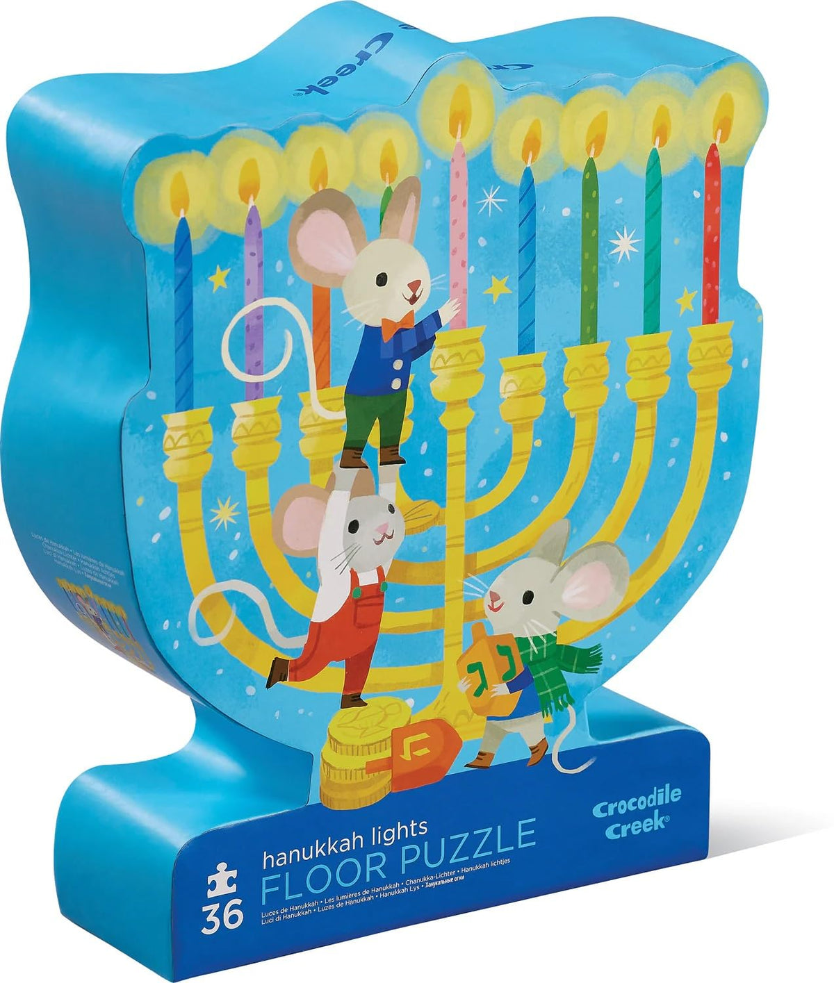 Crocodile Creek 36-Piece Jigsaw Floor Puzzle with Heavy-Duty Shaped Box for Storage, Large 20" x 16" Completed Size, Designed for Kids Ages 3 Years and up, Hanukkah Lights