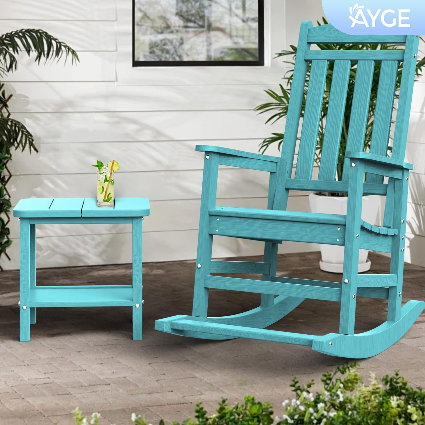 Ayge 17.7" Double Outdoor Side Table, Rectangular HDPE Adirondack End Table for Patio, Lawn, Pool, Garden, Backyard，Aurba