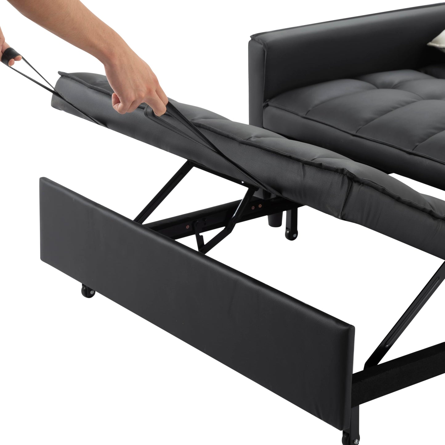 Trygoal 3 in 1 Convertible Sofa Bed, Loveseat Sleeper Sofa with Large Side Pockets, Pull Out Couch with Adjustable Backrest, Easy Assembly, PU Couch Bed for Small Spaces, Apartment, Black