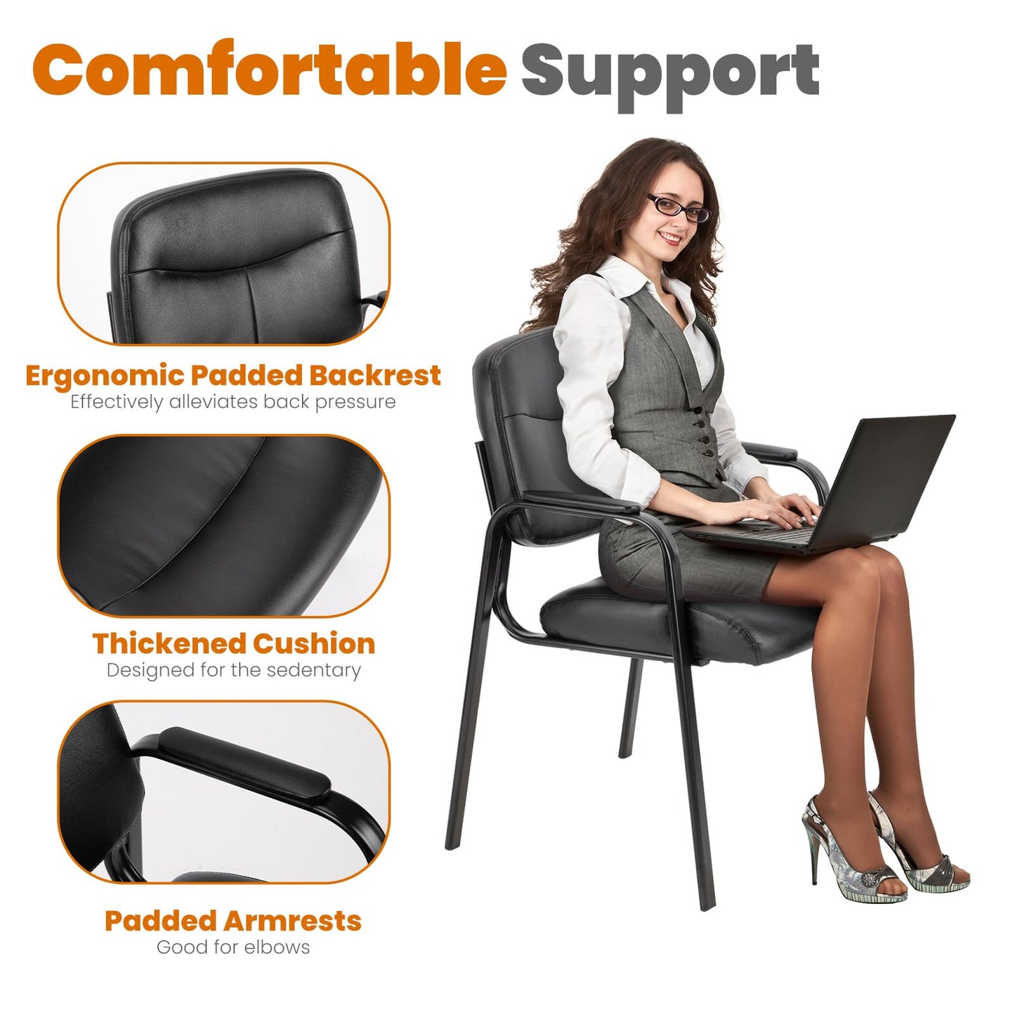 OLIXIS Office Waiting Room Chairs Set of 4, Leather Desk Reception Guest Stationary Side Chair with Padded Arms for Home Conference Meeting Lobby Area Medical Clinic Church