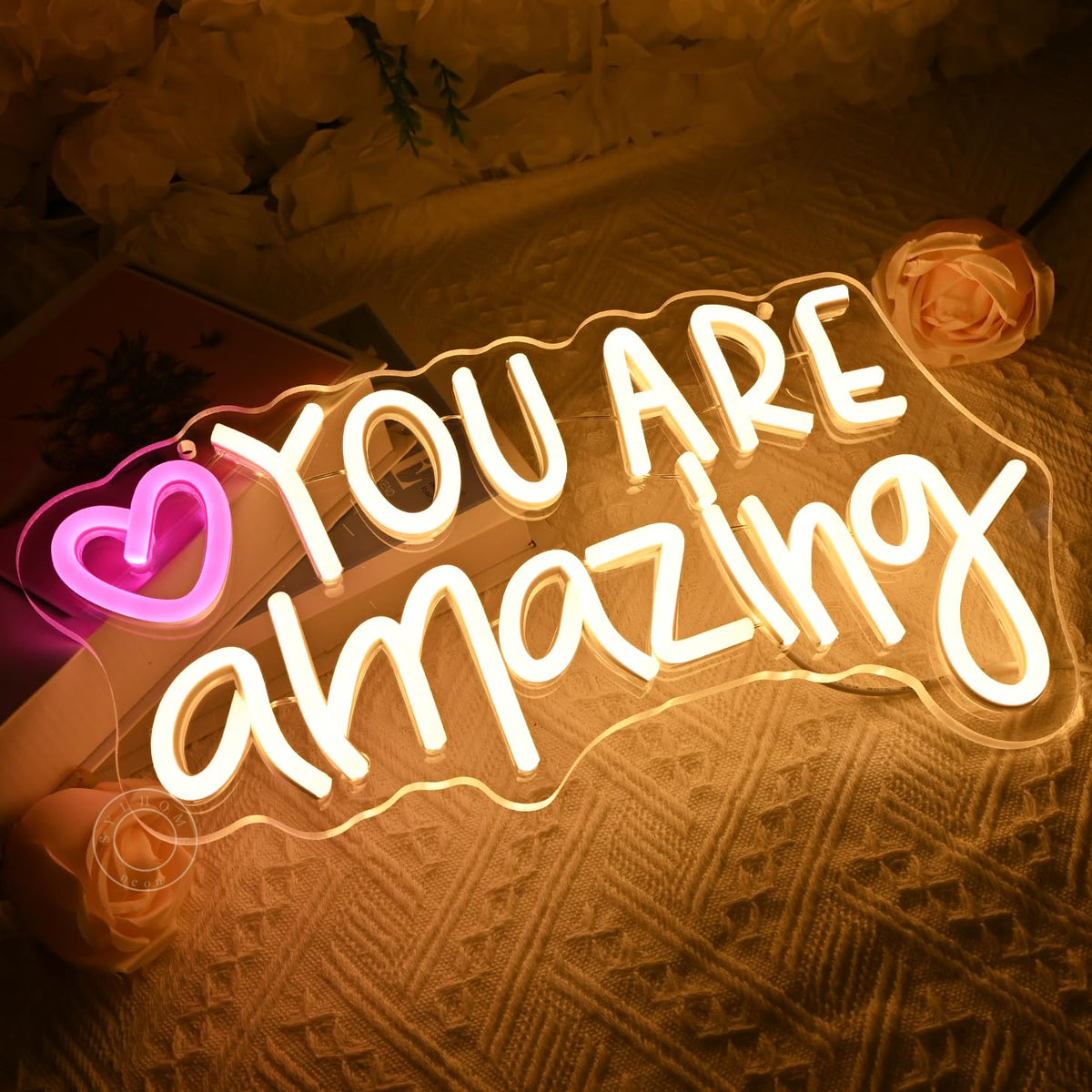 SYLHOME Led Neon Light Sign You Are Amazing Heart Classroom Kids Room Besroom Wall Decor Sign Banner Birthday Christmas Party Backdrop 13.8" X 8" USB