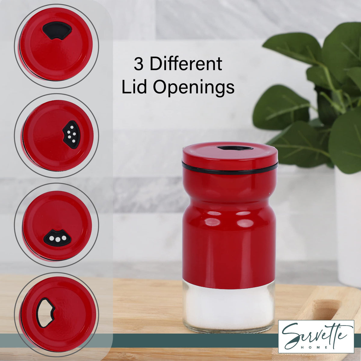 Glass & Metal Salt and Pepper Shaker - Set of 2 Red