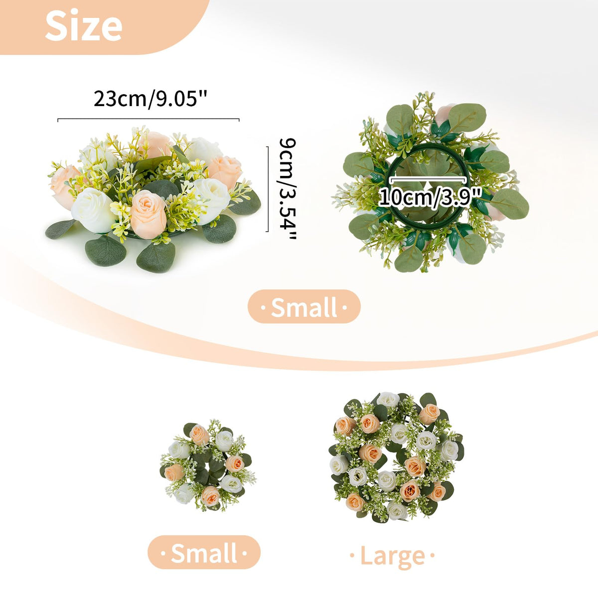 NUPTIO Small Flower Rings for Centerpieces: 9.05 Inch Champagne & White Candle Wreath for Wedding Party Christmas Table Decorations - Spring Summer Front Door Porch Decor 2 Pcs