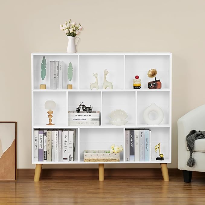 YAHARBO 10 Cube White Bookshelf, 3 Tier Book Shelf