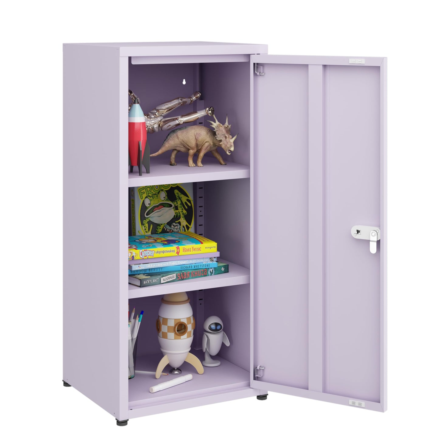 MIOCASA Metal Storage Cabinet with Lock, 3 Adjustable Shelves Single Door Steel Locker for Home, Office & Garage (Purple)