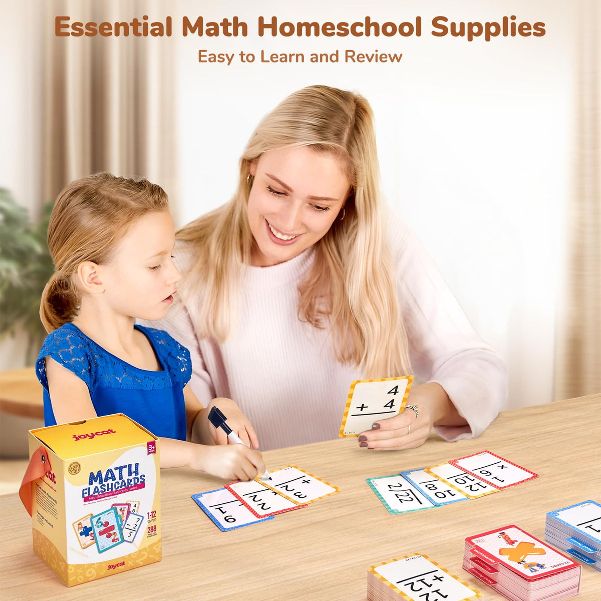 JoyCat 288 Math Flash Cards Set of 4- Multiplication, Division, Addition and Subtraction Flashcards for Kids 1st 2nd 3rd 4th 5th Grade or Kindergarten Homeschool Supplies