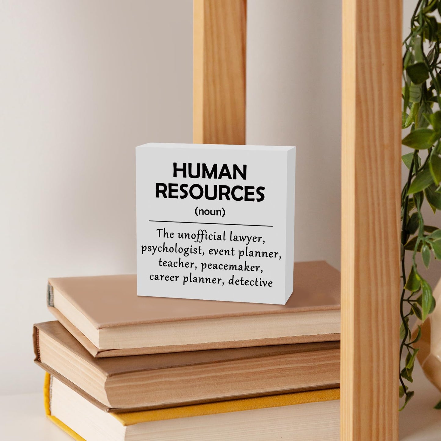 HR Gifts for Women Men HR Wood Box Sign Desk Decor Christmas Birthday Appreciation Gifts for Human Resources Staff Coworker Colleague Home Office Shelf Table Decoration 5 x 5 Inches