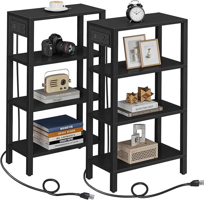TUTOTAK Narrow Side Table with Charging Station, Small End Table with USB Ports