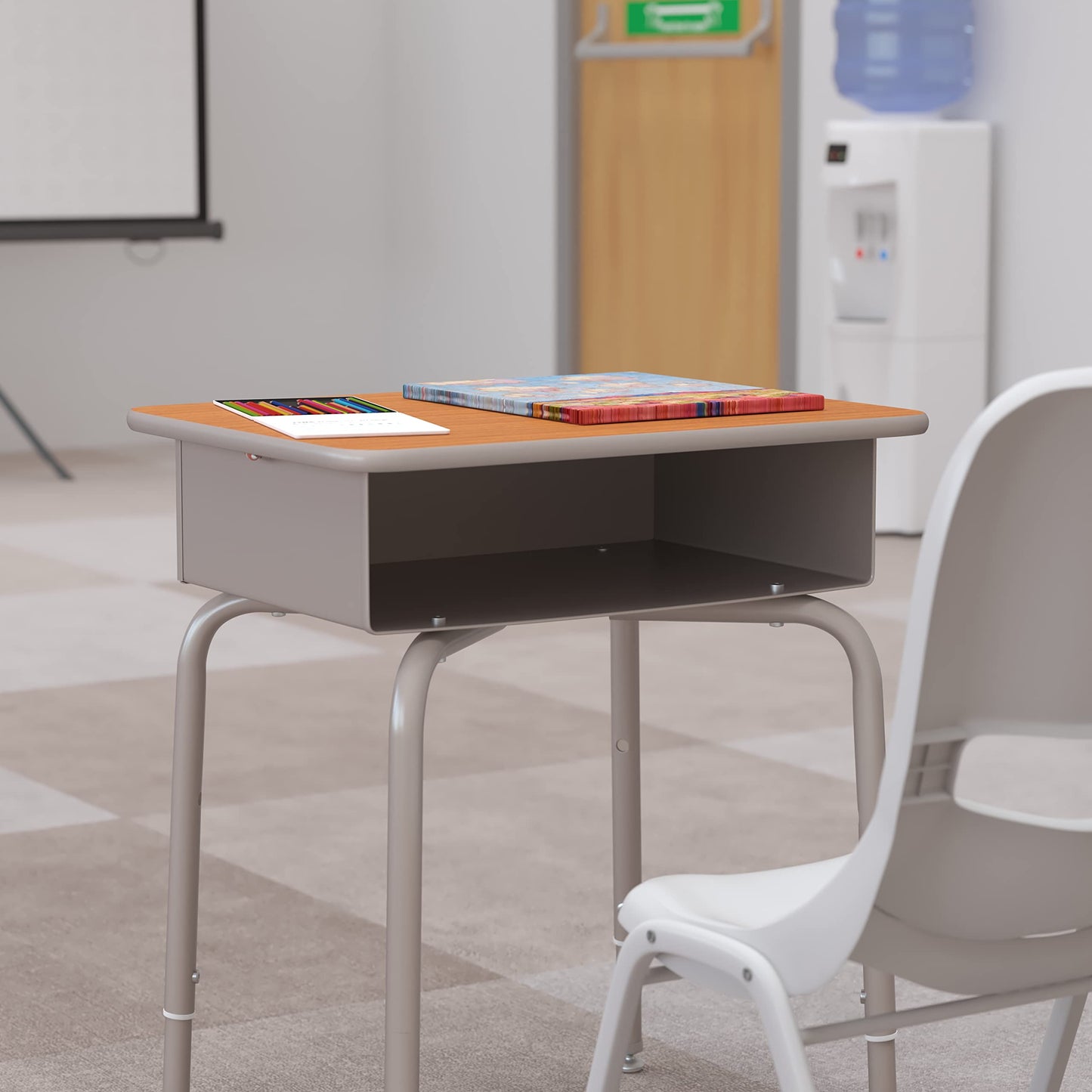 Flash Furniture Billie Student Desk - Walnut Open Front School Desk - Silver Metal Frame - 24"W x 18"D Adjustable Height, Durable for School or Remote Learning