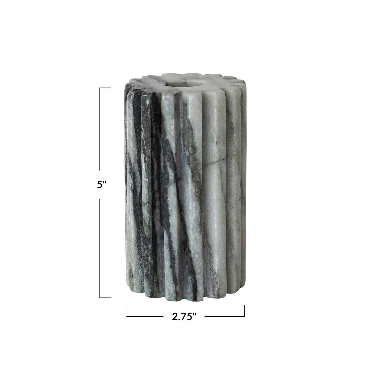 Bloomingville Round Marble Fluted 2-Sided Tealight/Taper Candle Holder, Black Mélange