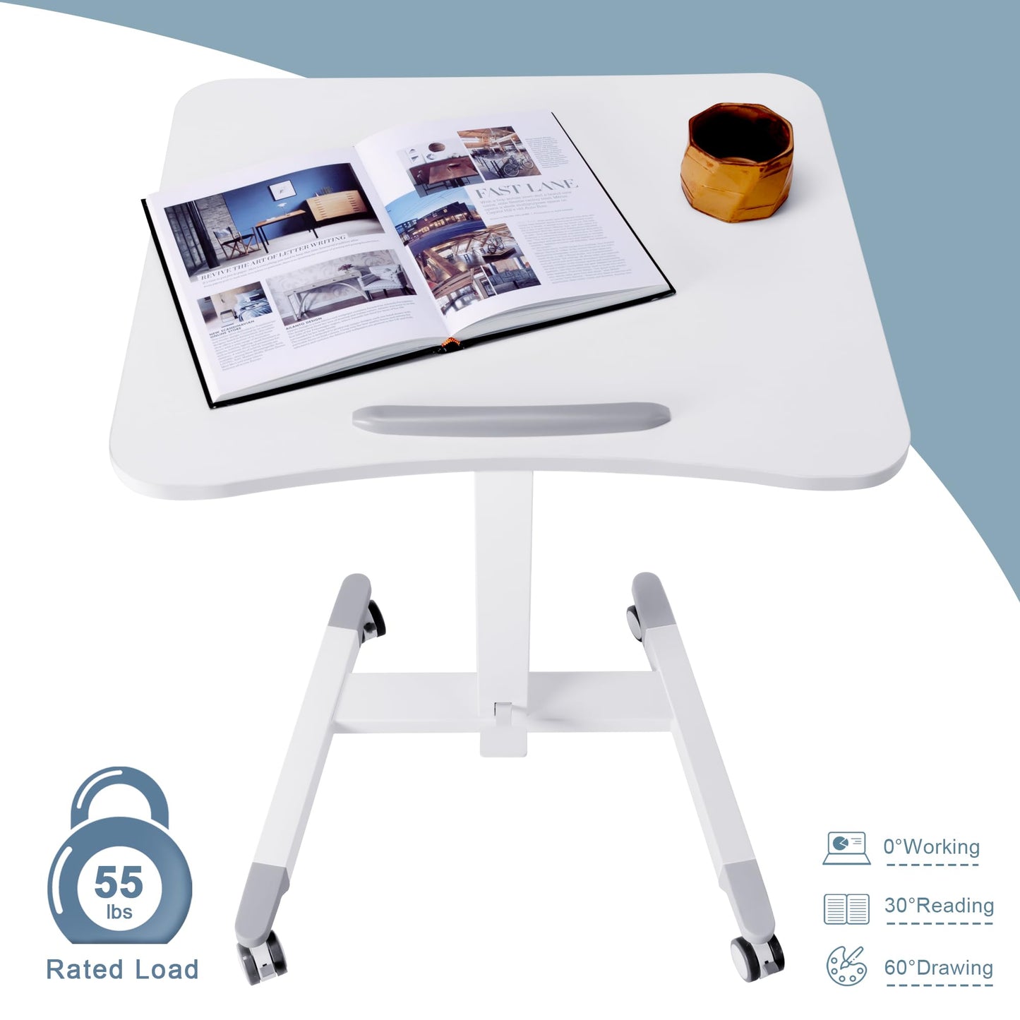 Fromann Mobile Standing Podium Desk Laptop Sit to Stand Height Adjustable Workstation with Wheels,Gas Spring Lift Mechanism Desk (White)
