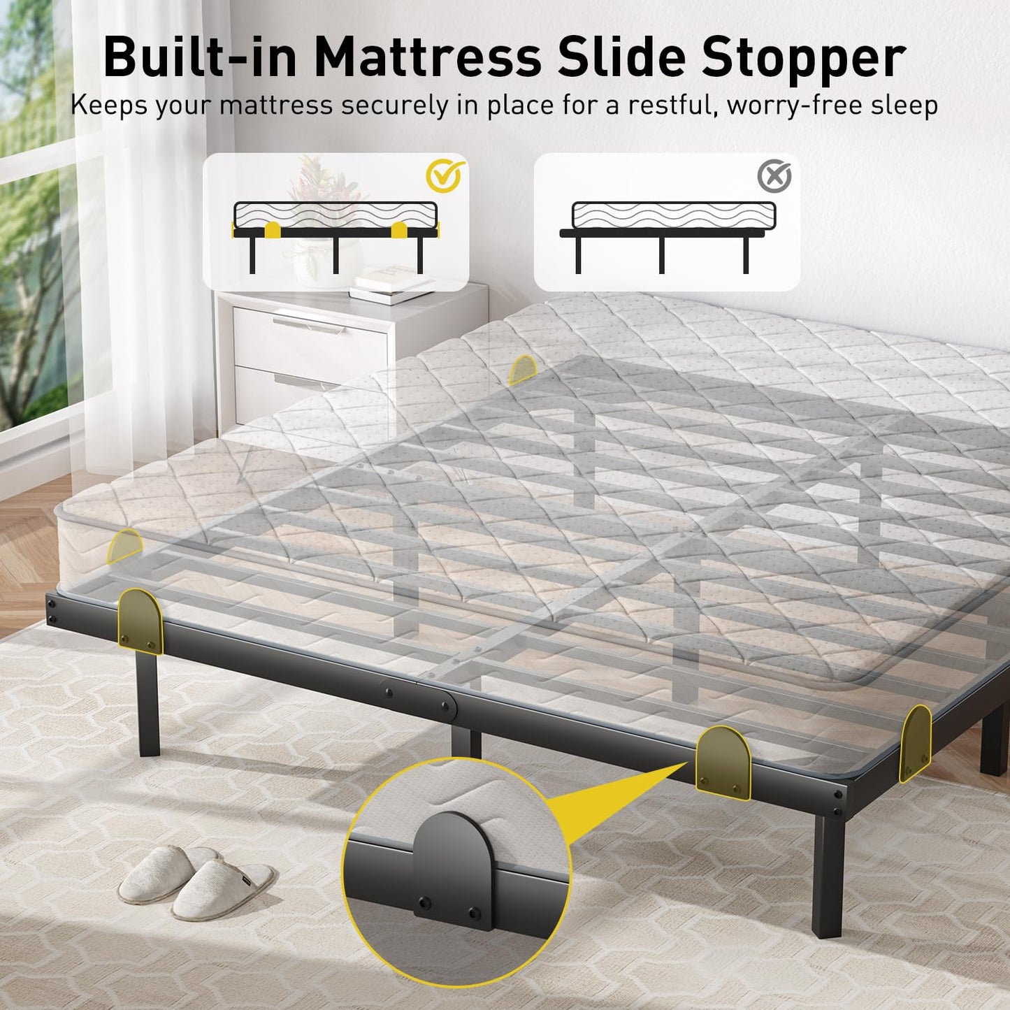 AGXI Floating Bed Frame with LED Lights and Charging Station, 10 Inch Floating Bed Frame Full, Metal Platform Full Bed, No Box Spring Needed, Easy to Assemble