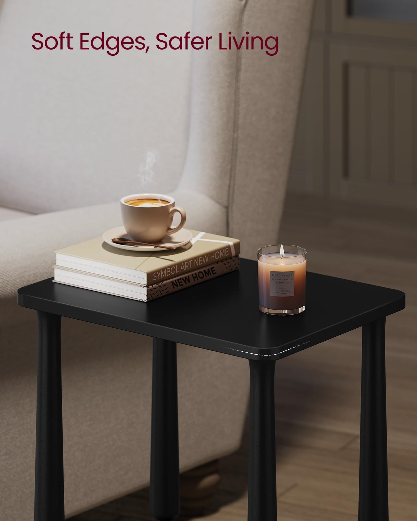 VASAGLE Mariel Collection - Side Table, Accent Nightstand for Small Spaces, Rectangular End Table with Shelf, Solid Wood Legs, Mid-Century Modern, Living Room Bedroom, Ink Black ULET294BC01S