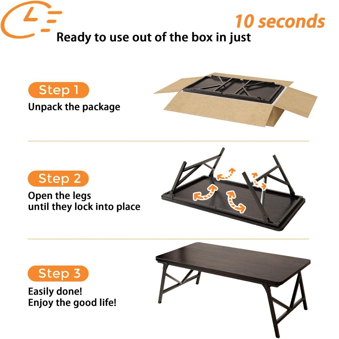 QUERNA Folding Coffee Table, No Assembly Low Coffee Table, Floor Table Desk for Sitting on The Floor, Portable Floor Table for Living Room, Home, Caravan and use, 31.5L‘ x 15.8W’ x 15.8H’