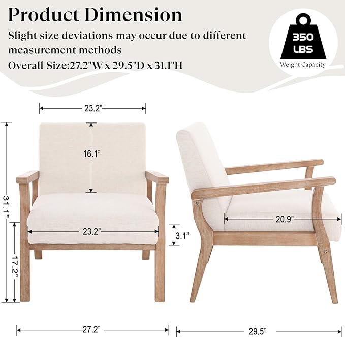 BESTANO Mid Century Modern Accent Chair Set of 2, Linen Upholstered Living Room