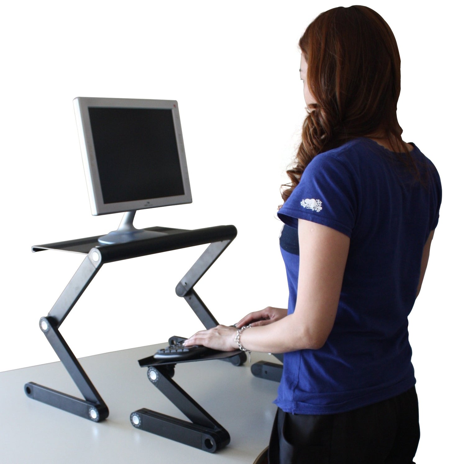 WorkEZ Adjustable Standing Desk Converter w/2 Fans & 3 USB Ports, Sit to Stand Desk Riser Monitor Standing Computer Desk, Height & Angle Negative Tilt