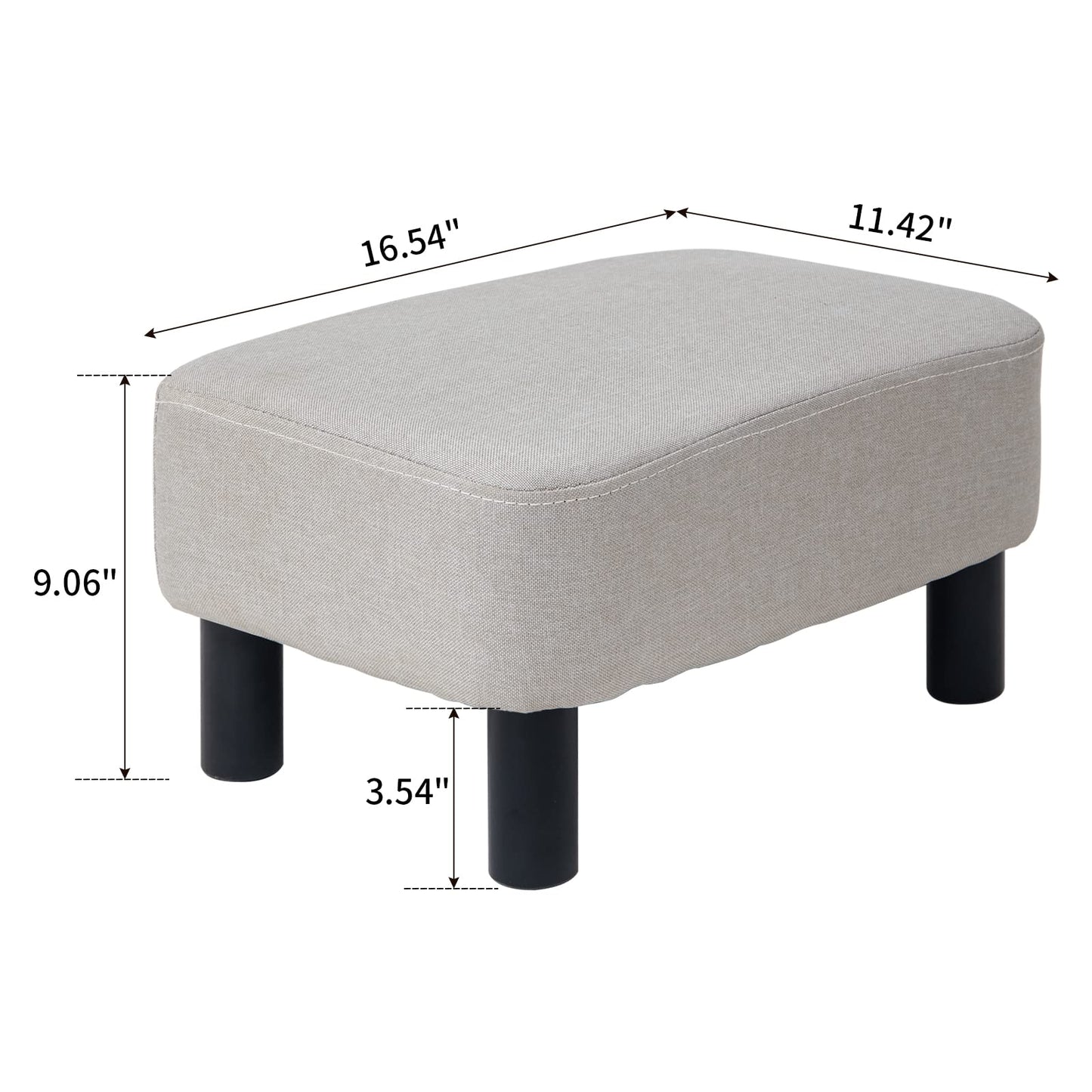 IBUYKE 16.54" Small Footstool, Linen Fabric Pouf, with Padded Seat Pine Wood Legs and Padded Rectangular Stool, for Bedroom, Linen RF-BD213