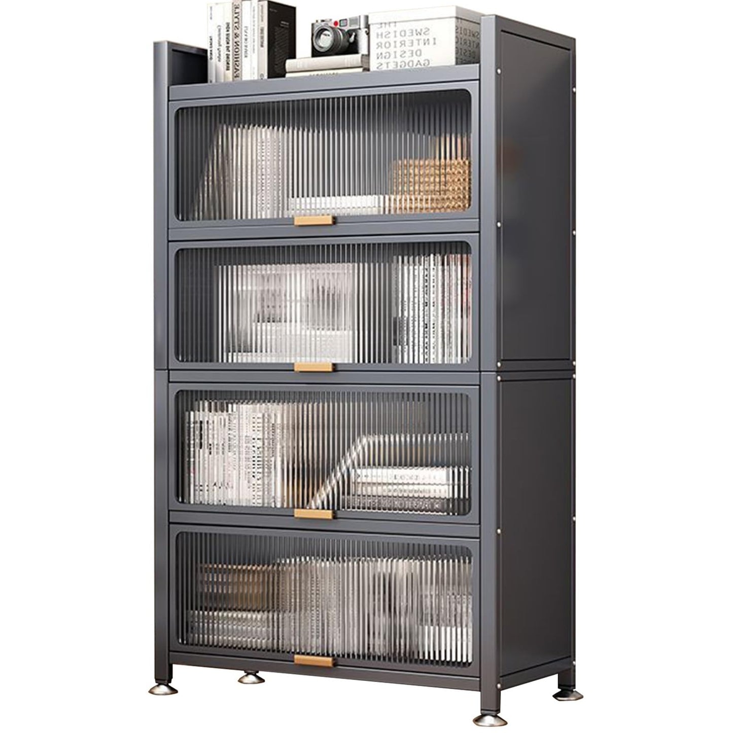 5-Tier Bread Rack & Coffee Station - Versatile Kitchen Storage Cabinet with Flip Doors for Home, Office, Pantry, Garage - Compact 70cm/28in (Color: Grey)