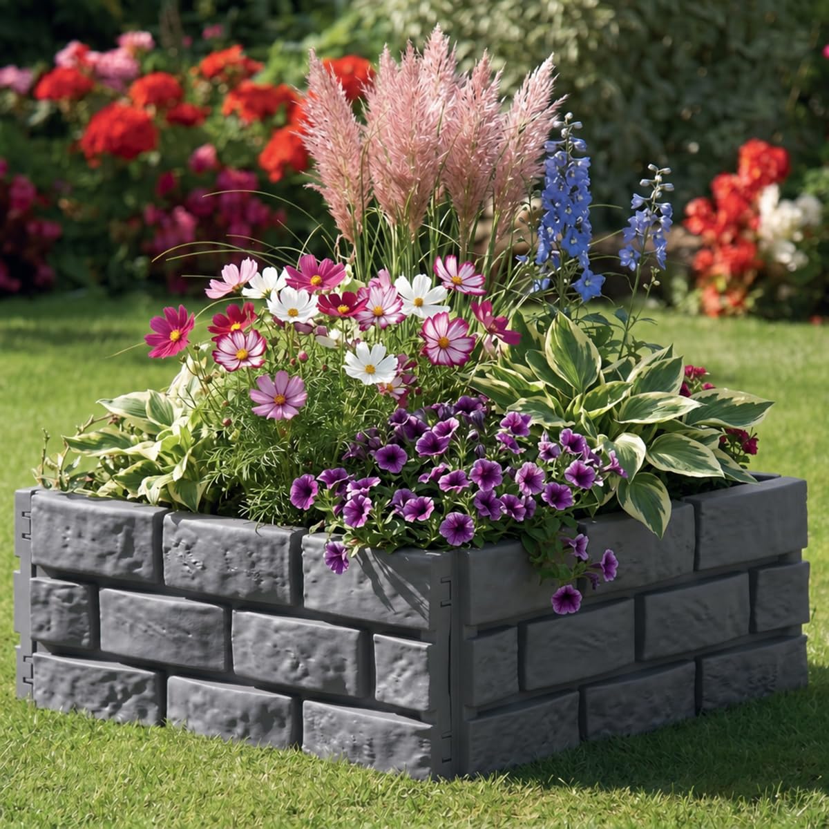 14.5FT/4.4M Brick Effect Garden Edging Border, 7IN/18CM Tall Lawn Flower Bed Edging Decorative Panels,Landscape Edge for Yard Tree Grass Path, DIY Straight/Curved/Circular Shapes -10PCS Grey