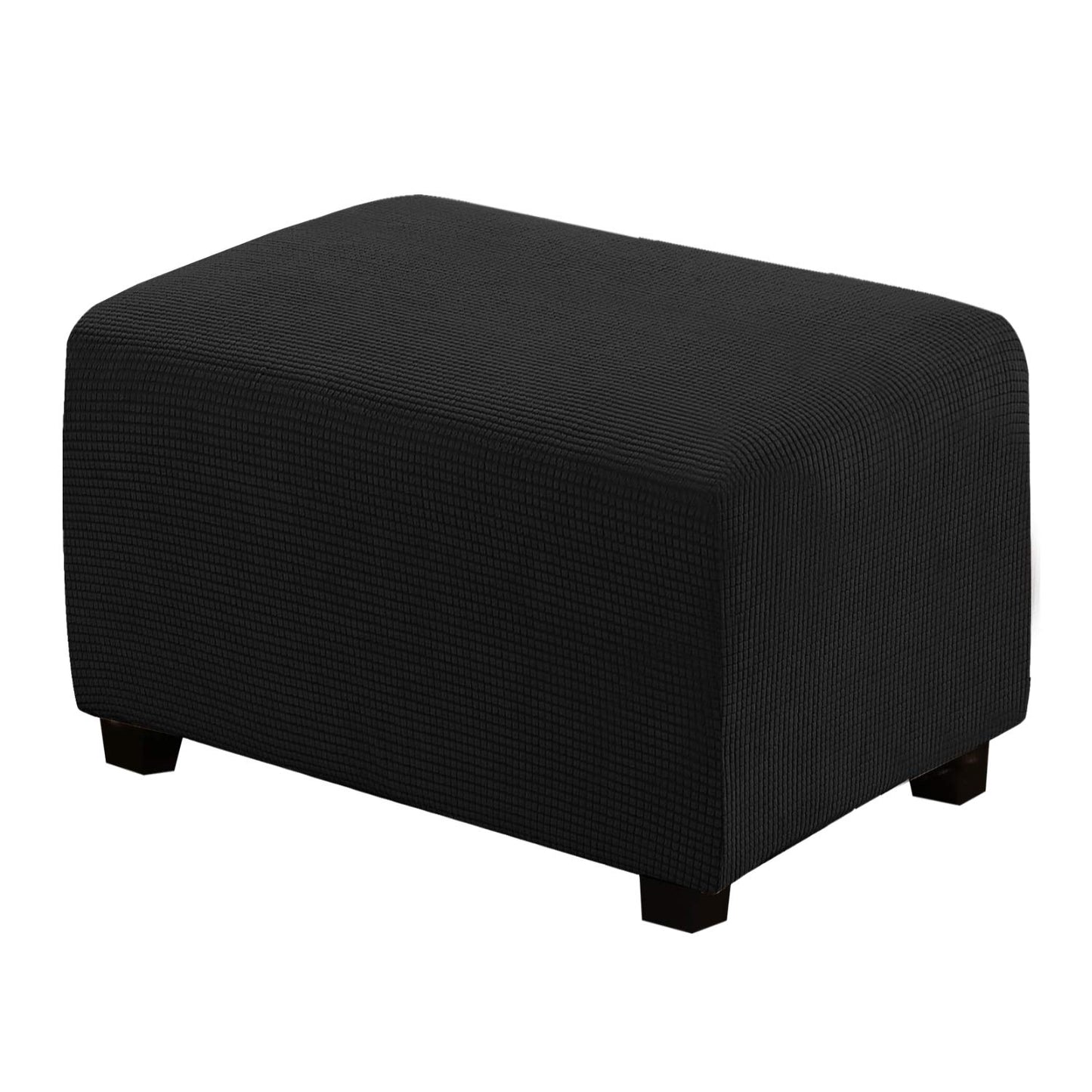 H.VERSAILTEX Ottoman Cover Slipcover Rectangle Fit Length 29"-34" Footrest Sofa Slipcovers Stool Cover Footstool Protector Covers Feature Stretch Thick Soft Jacquard Fabric Removable Washable - Black