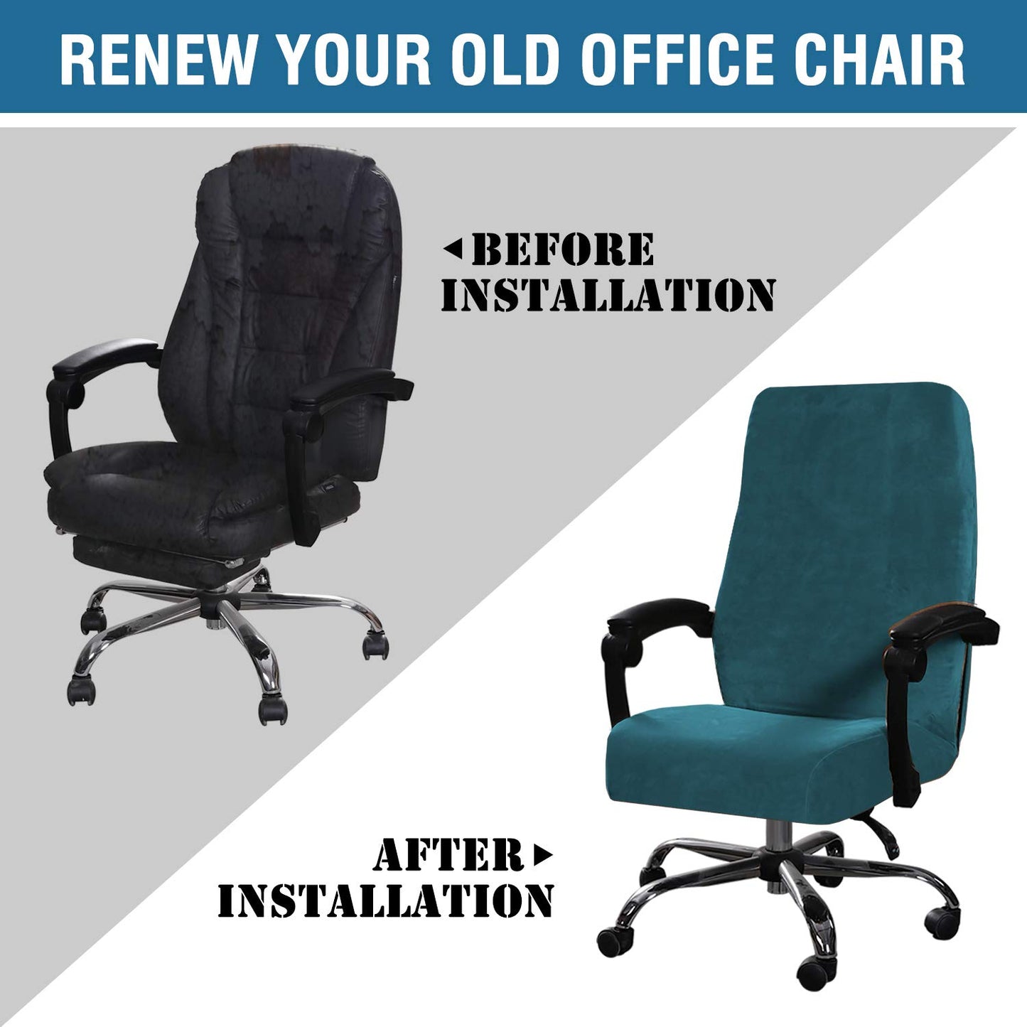 H.VERSAILTEX Velvet Home Office Chair Covers Stretchable Computer Desk Chair Covers Mid - High Back Universal Executive Boss Gaming Chair Covers Removable Machine Washable, Dark Teal