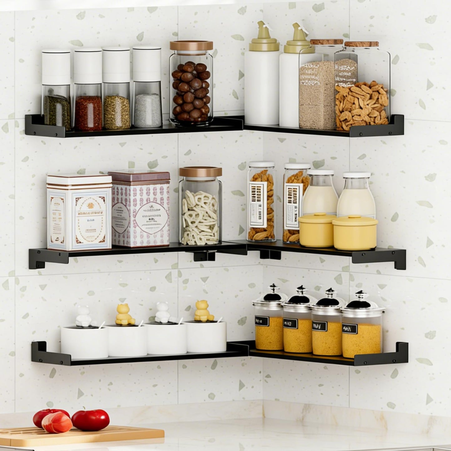 FNBAR Floating Shelves for Wall, Shelves for Decor Storage Set of 6, Wall Mounted Wood Shelf for Bedroom, Living Room, Bathroom, Kitchen,Long Picture Ledge Shelves.(Black)