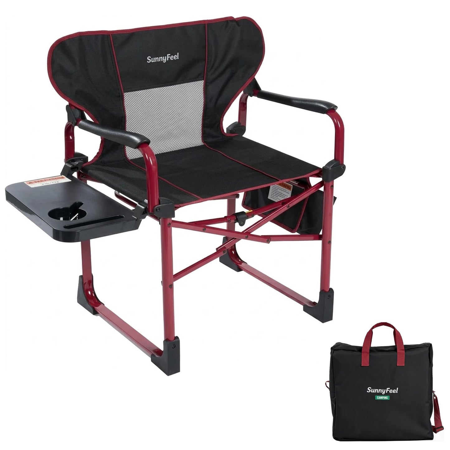 SUNNYFEEL Camping Directors Chair Aluminum Oversized Portable Folding Chair with Side Pocket and Adjustable Side Table for Beach, Fishing, Trip, Picnic, Lawn, Concert Outdoor Foldable Camp Chairs