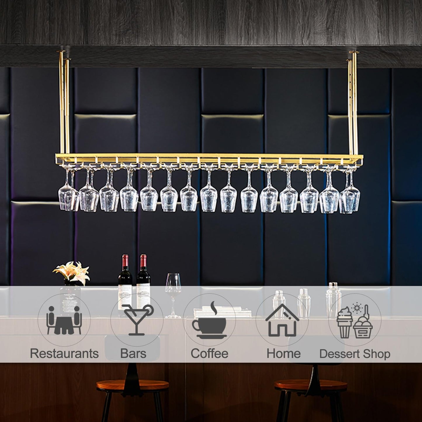 GFRWKCEX Hanging Shelves Wall-Mounted Bar Decor Racks, Goblet Stemware Organizer Racks, Metal Floating Red Wine Glass for Bar Cafe Cellar - Adjustable Height(80x35cm(32x14inch))
