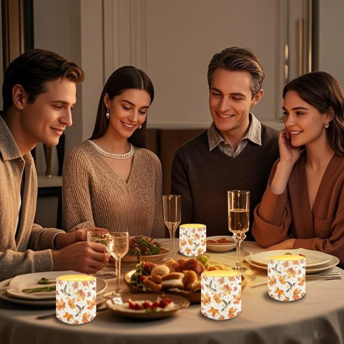 Cozeyat Fall Leaf Kitchen Counter LED Candles Set of 4 Battery Powered Flameless with Remote Timer Dancing Flame Waterproof for Home Patio Table Use