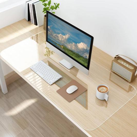 LBJFYHJN Clear Desk Mat, Non-Slip PVC Desk Protector Mat with Round Edge, Heat Resistant & Waterproof Clear Desk Writing Mat for Home and Office (27.6''*15.7'')