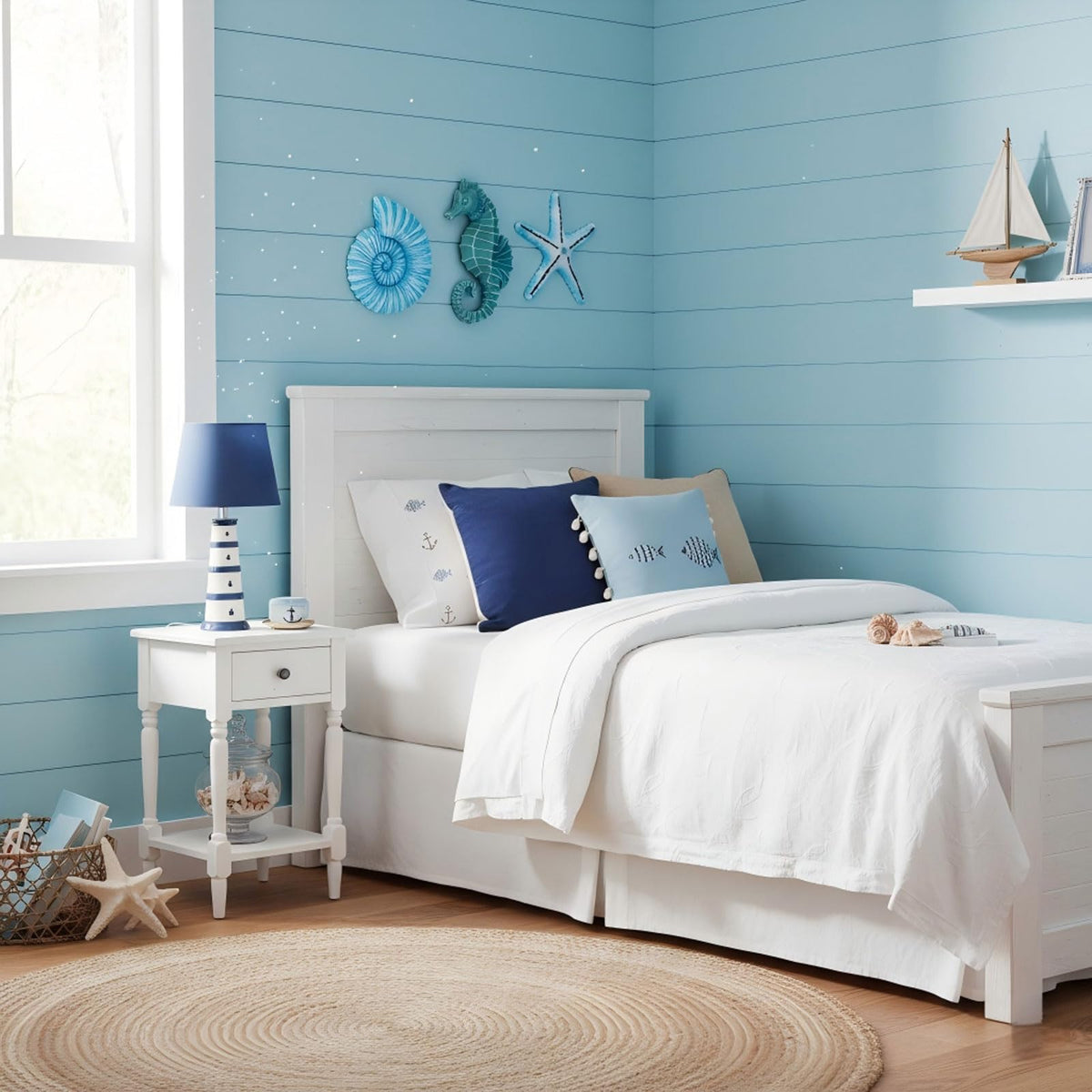 AIM & GGKK 3D Art Ocean Beach Wall Decor Coastal Decorations Sets with Starfish, Seahorse,Conch for Bedroom Bathroom Livingroom Beach House