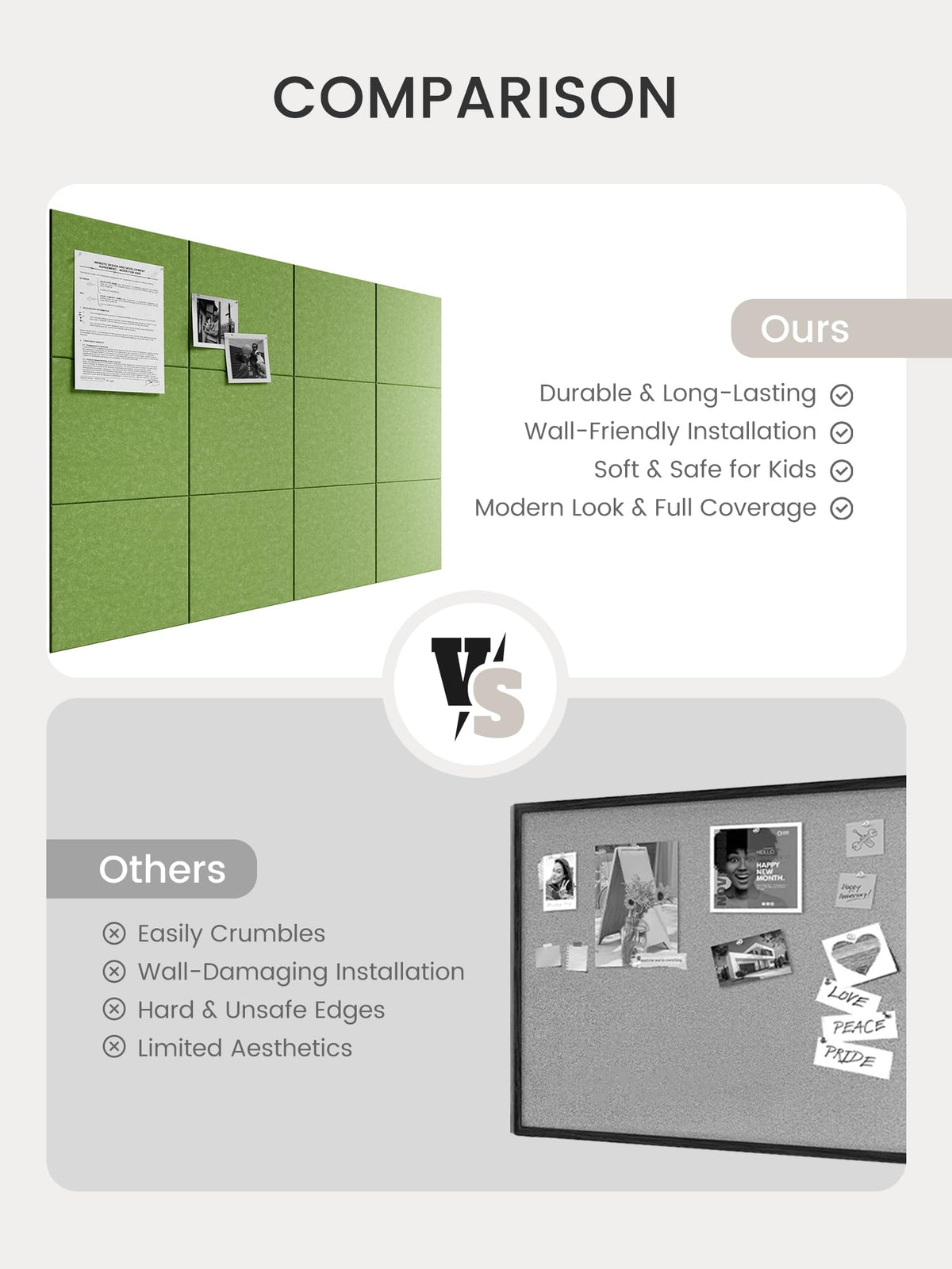 Bumusty Large Cork Board 48" x 36" Alternative - 12 Pack Felt Wall Tiles with 70 Safe Removable Adhesive Tabs, 30 Pushpins, Cork Boards for Walls Pin Board Bulletin Board Office Decor (Kelly Green)