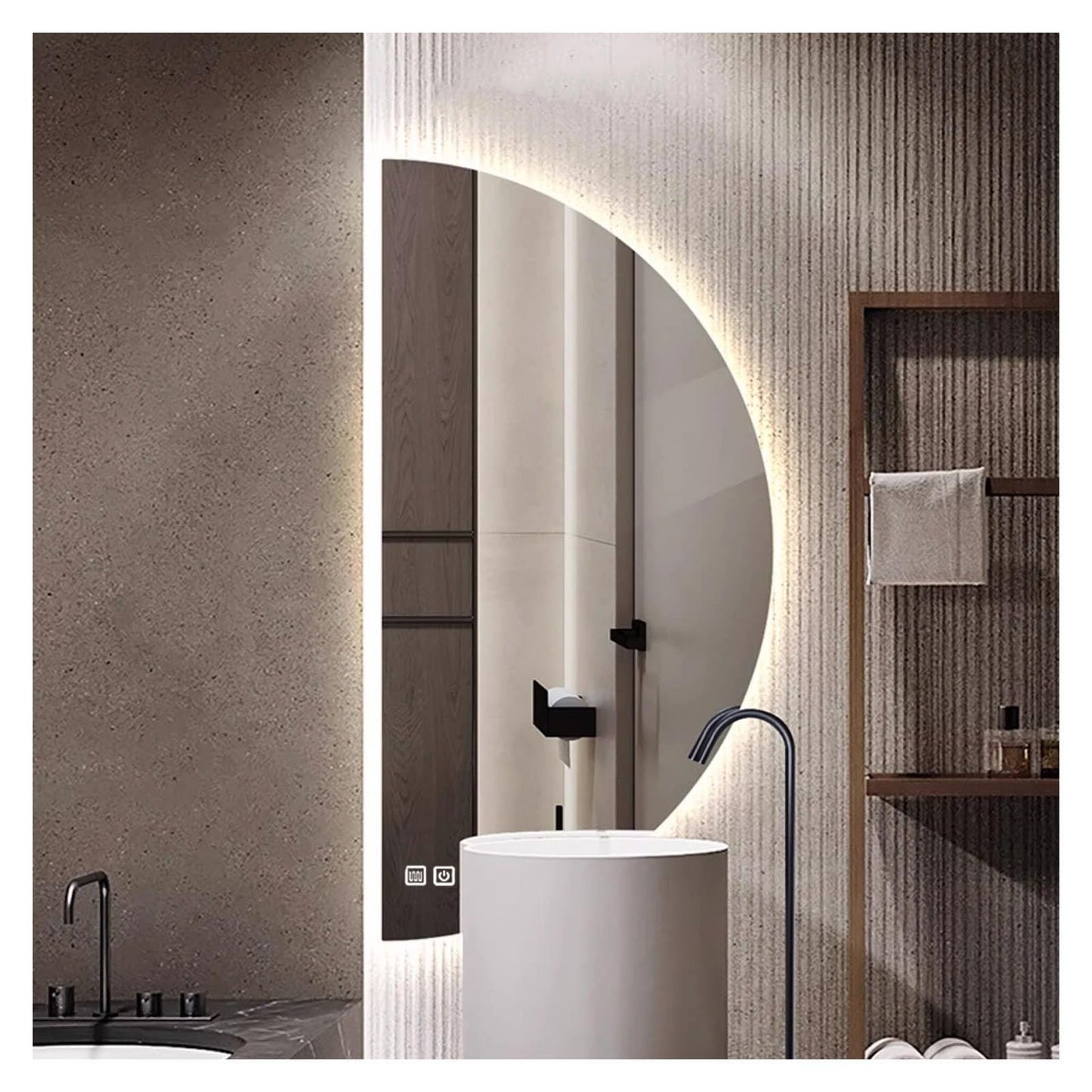 Half Moon LED Bathroom Mirror, Semi Circle Wall Mirror with Anti-Fog, Half Circle Frameless Mirror with Dimmable Brightness for Living Room, Cloakroom, Entryway