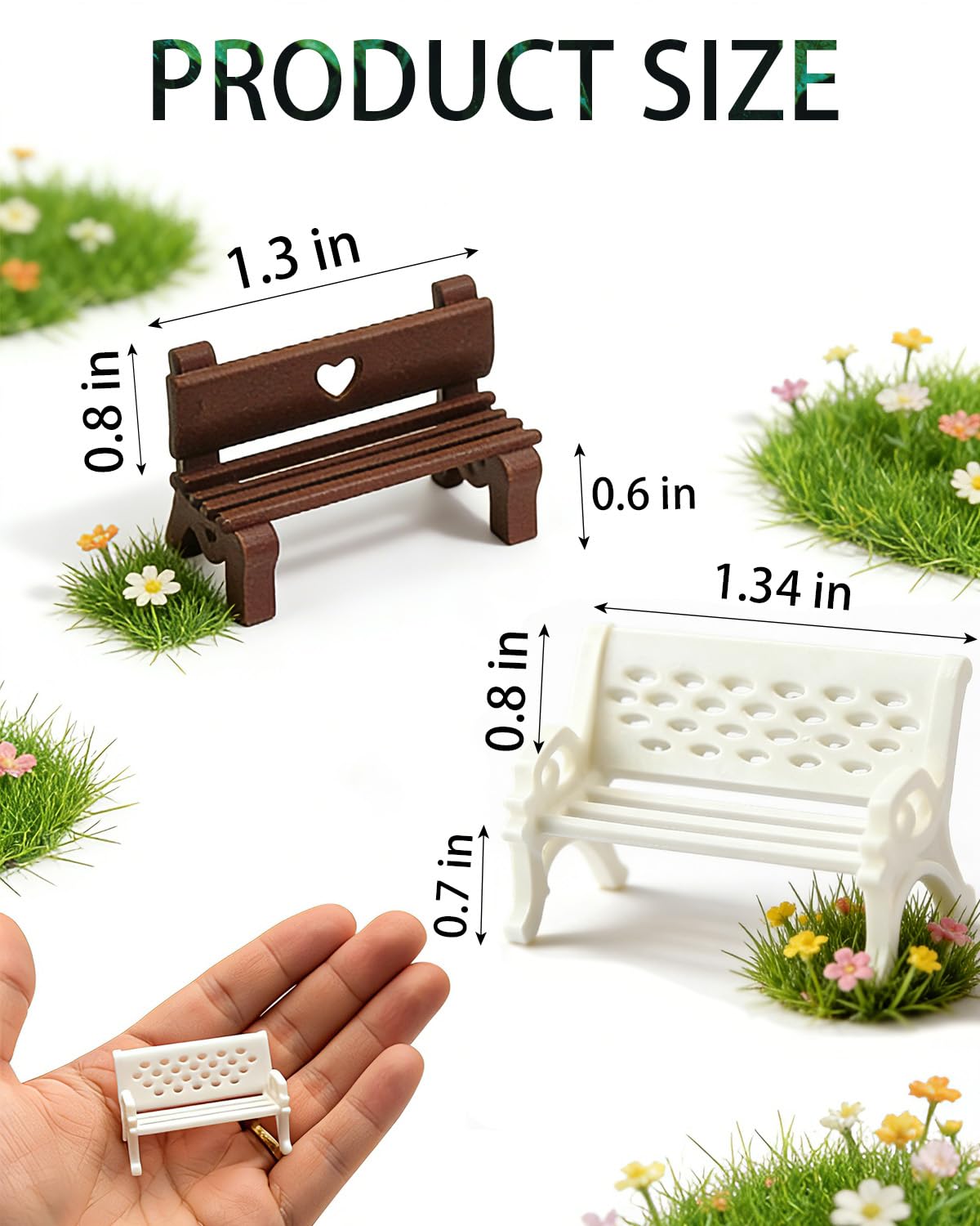 11Pcs 1:12 Scale Dollhouse Park Bench Furniture Set, Mini Park Scene Decor Ornaments for Adult Hobbyist & Micro Scene Collection (11Chairs)