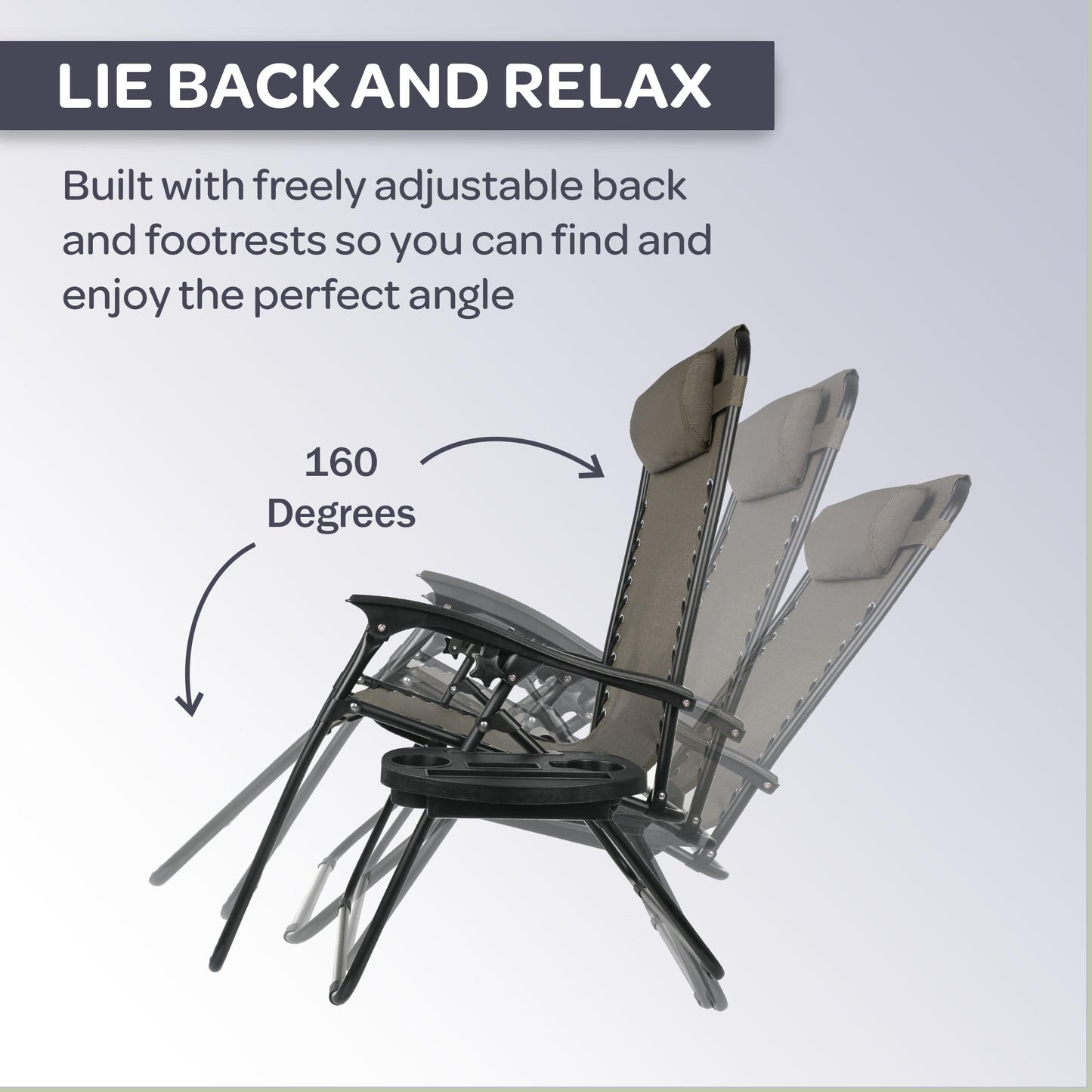 Lavish Home Zero Gravity Lounge Chairs- Set of 2- Gray Folding Anti-Gravity Recliners- Side Table, Cup Holder & Pillow-for Outdoor Lounging