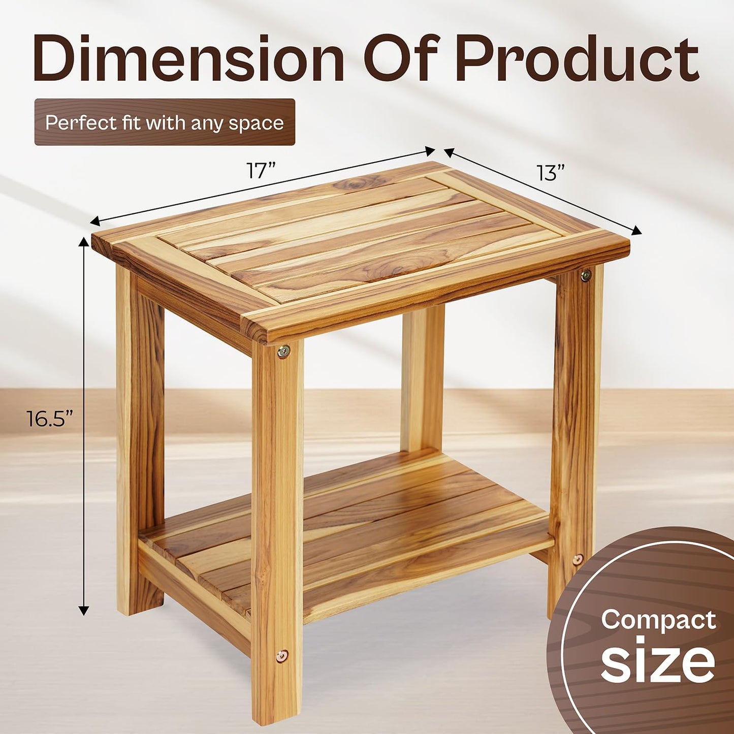 AN68 Adirondack Side Table – Weather-Resistant Rectangular End Table for Patio, Garden, Lawn, or Living Room | Indoor & Outdoor Wood Side Table, Rustic Style (Natural Teak Wood)