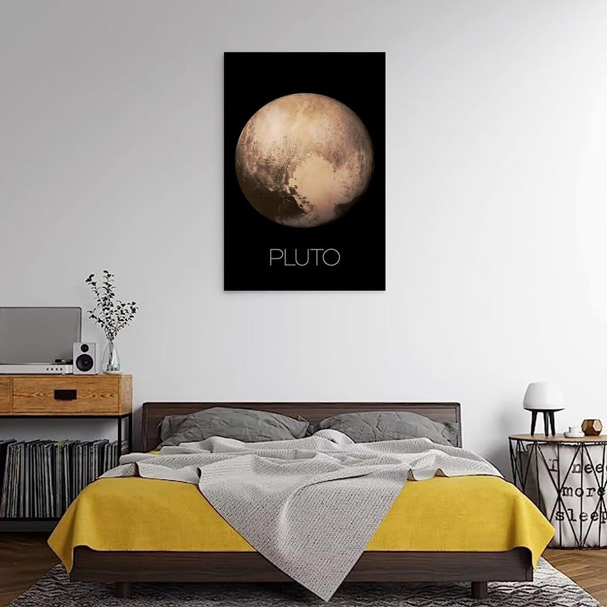 Solar System Planets Canvas Wall Art - Pluto Planet Space Poster for Kids Room Bedroom Classroom, STEM Educational Astronomy Decor, Science Gift for Boys Girls, 12x18 Inch Framed