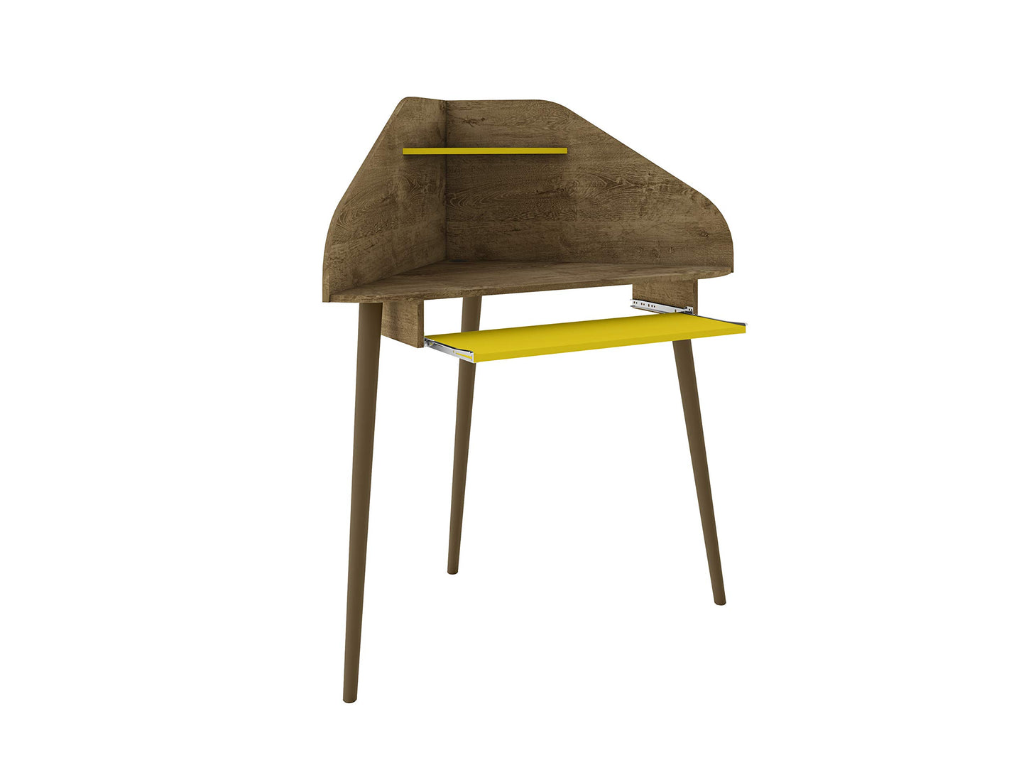 Manhattan Comfort Bradley Mid Century Modern Home Office Cubicle Section Study Desk, 2 Piece, Rustic Brown/Yellow