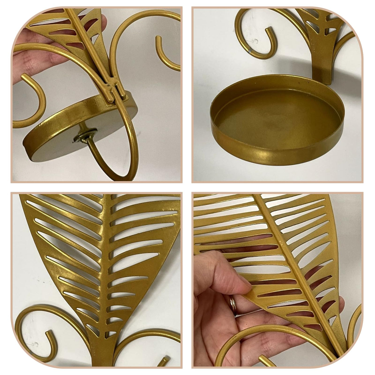 Farmhouse Wall Candle Sconces Vintage Metal Leaf Candle Holder, Set of 2 Wall Candlestick Mounted for Hallway Fireplace Bedroom Living Room (Gold)